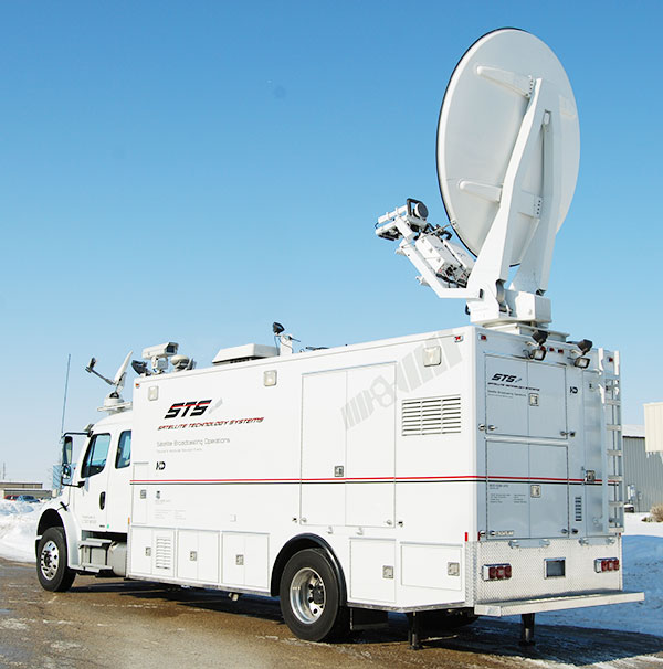 Uplink satellite broadcasting truck exterior rear view available at Satellite Technology Systems, LLC